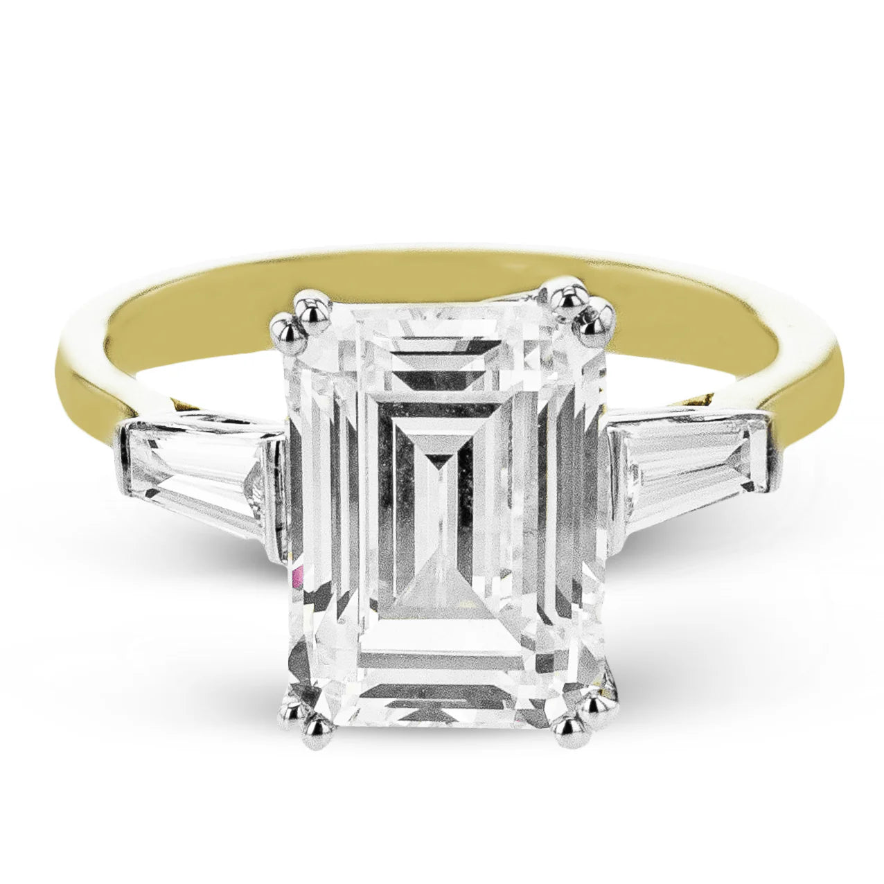 Emerald Three Stone 18k White and Yellow Gold Engagement Ring - LR4015