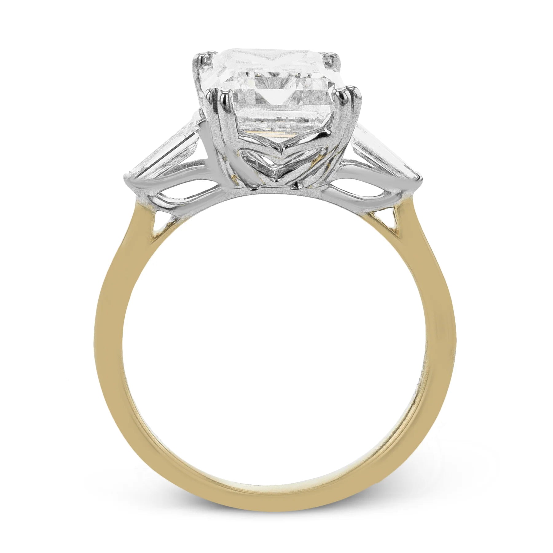 Emerald Three Stone 18k White and Yellow Gold Engagement Ring - LR4015