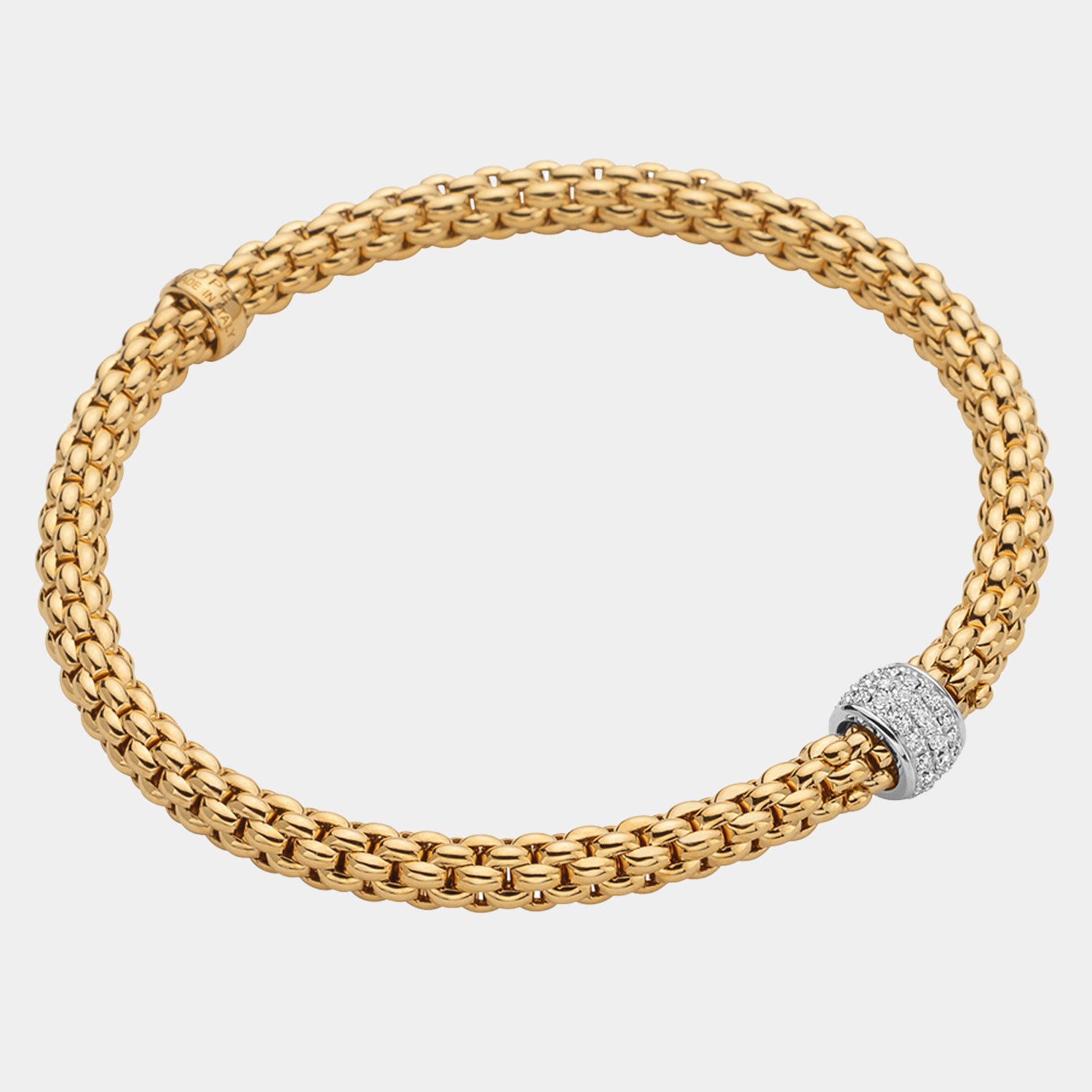 Yellow gold diamond stretch bracelet with diamond charm accent