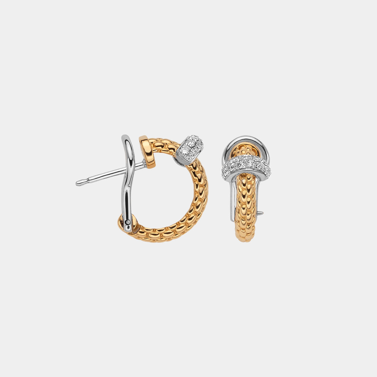 Yellow and white gold huggie earrings with diamond accents
