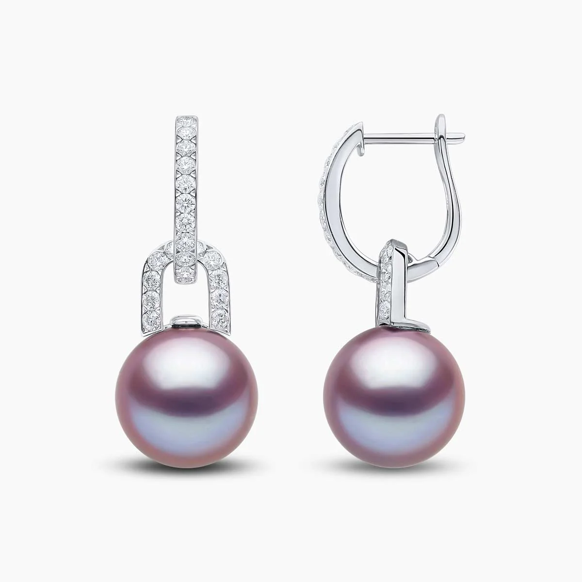 pink pearl and diamond dangle earrings