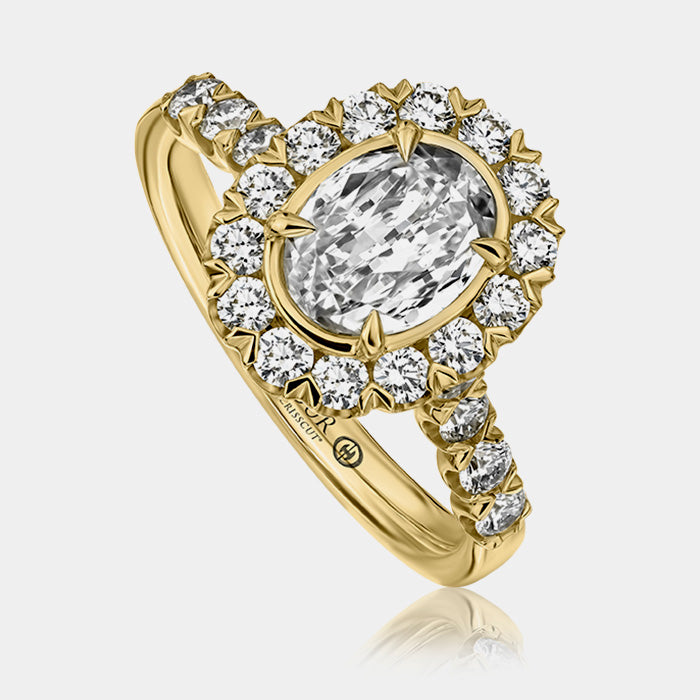 Crisscut Oval Halo Engagement Ring 18k Yellow Gold - L101