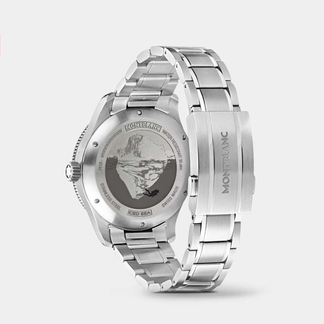 Silver watch with detailed design on a white background