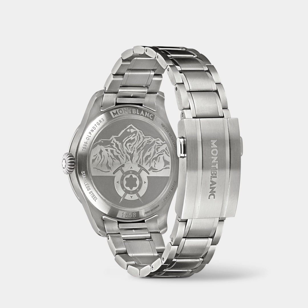 Silver Montblanc watch on a white background