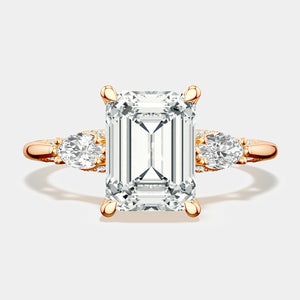 Emerald 3-Stone 18k Rose Gold Engagement Ring - 2685