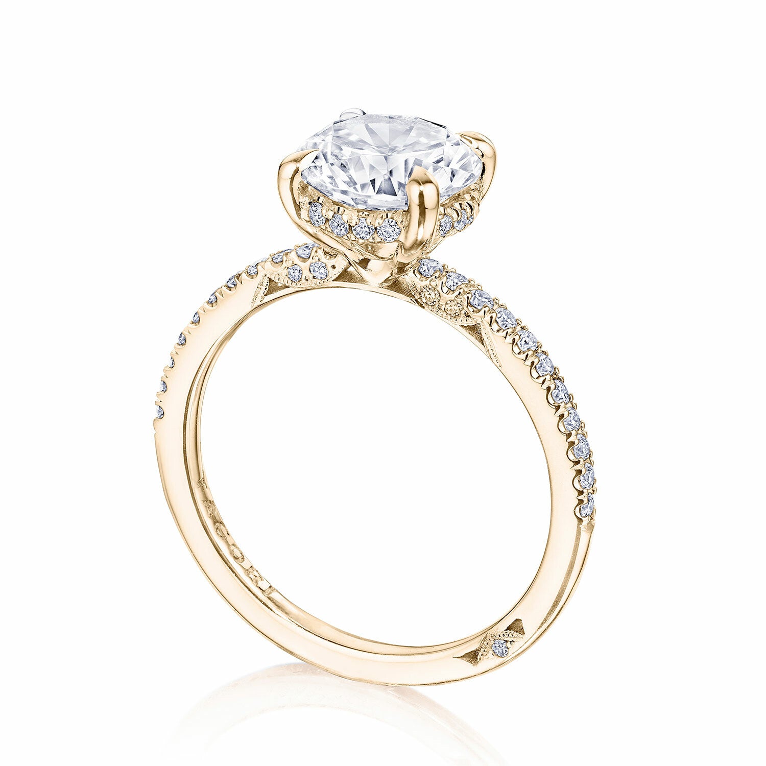 Round Pavé 18K Rose Gold Engagement Ring - 267015