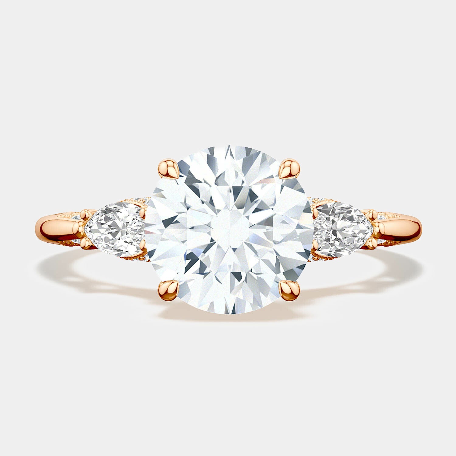 Round 3-Stone 18k Rose Gold Engagement Ring - 2685