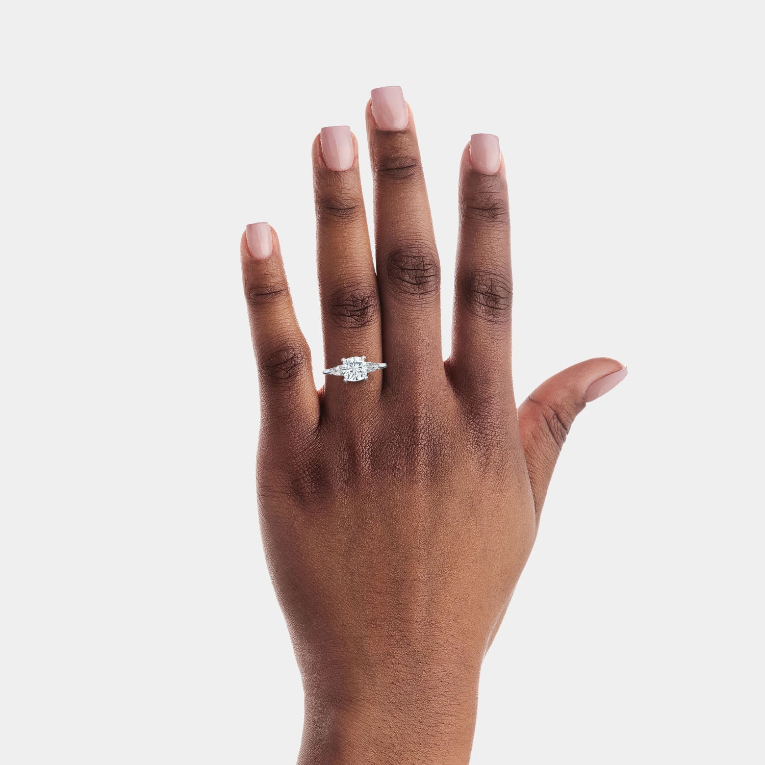 Cushion 3-Stone 18k White Gold Engagement Ring - 2685