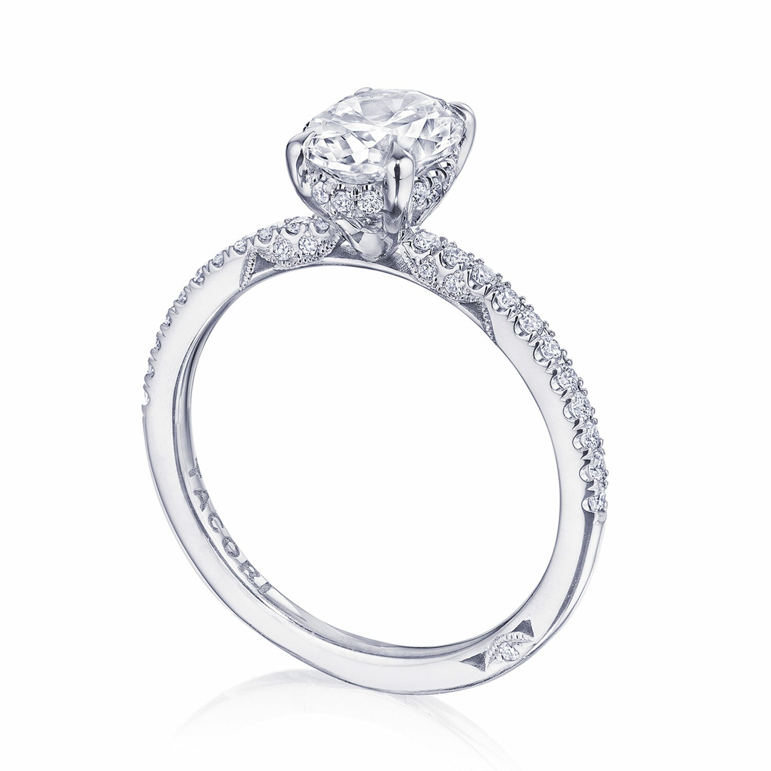 Oval Pavé 18K White Gold Engagement Ring - 267015