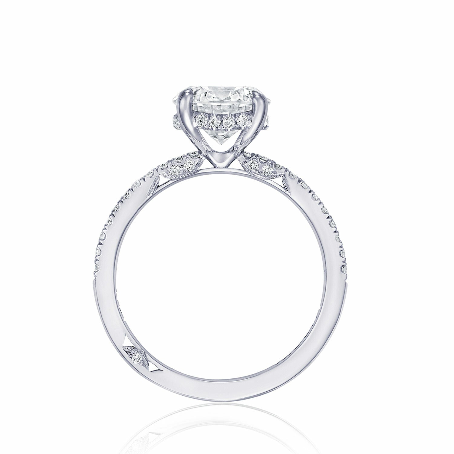 Round Pavé 18K White Gold Engagement Ring - 267015
