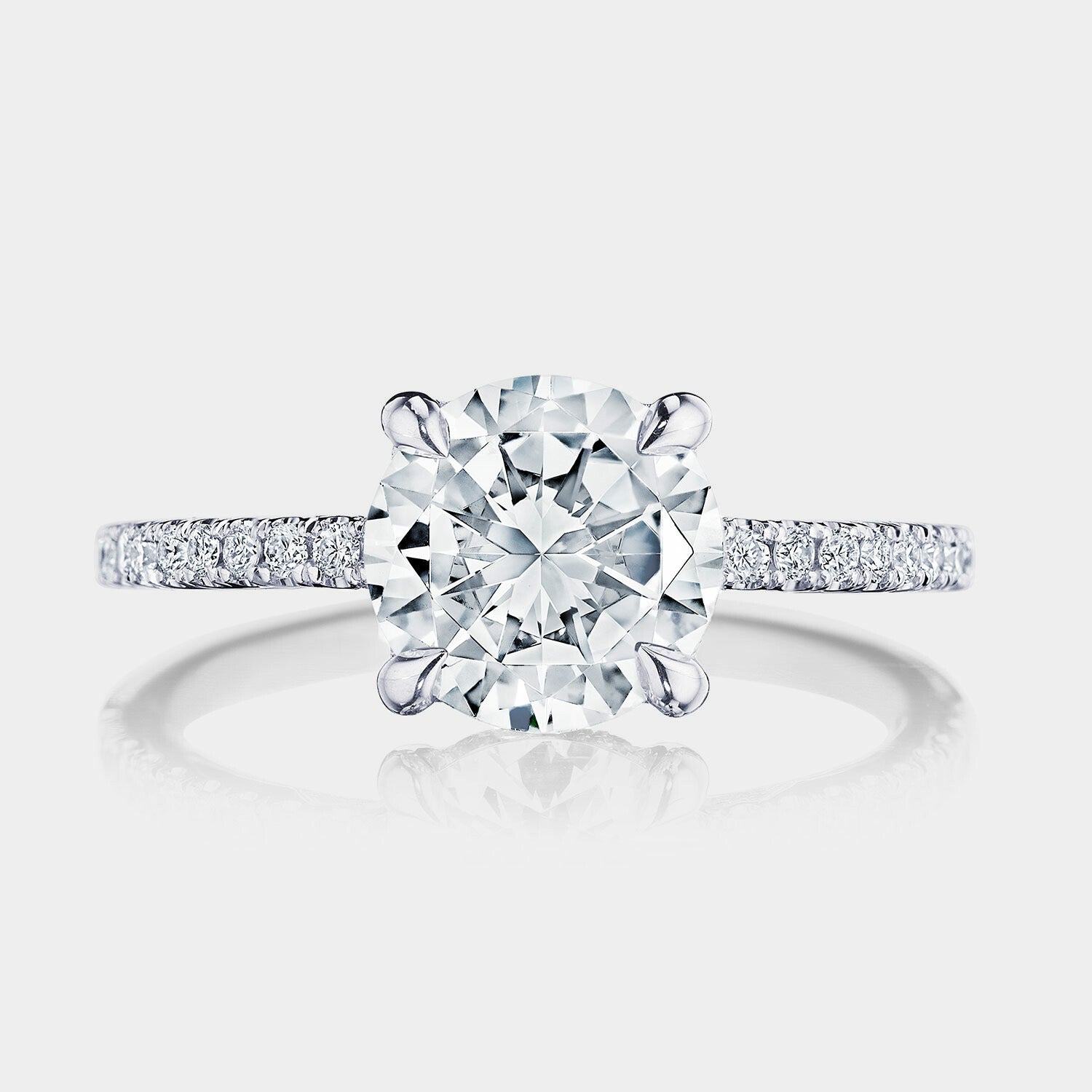 Round Pavé 18K White Gold Engagement Ring - 267015