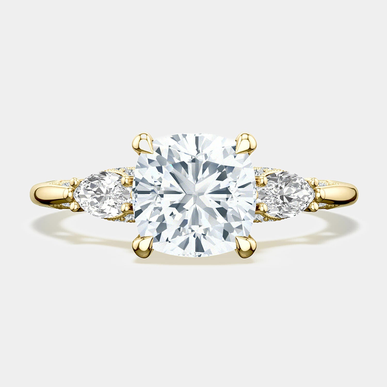 Cushion 3-Stone 18k Yellow Gold Engagement Ring - 2685