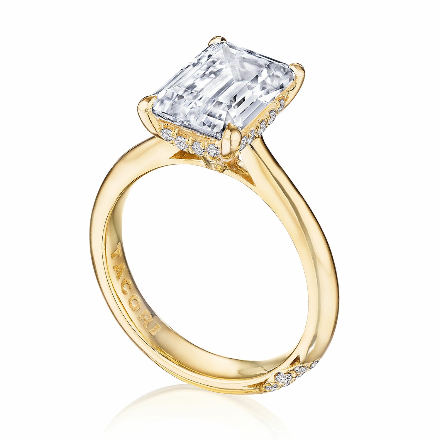 Emerald Solitaire 18K Yellow Gold Engagement Ring - HT2671