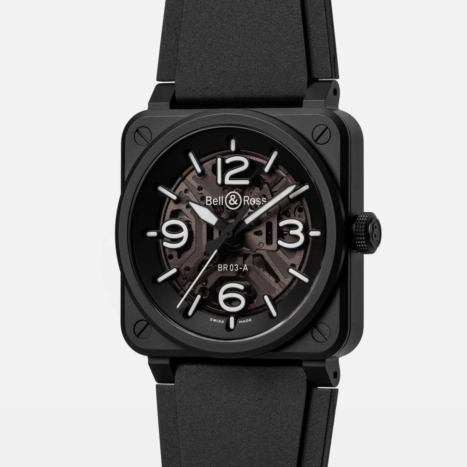 BR-03 Skeleton Black Ceramic 41mm - Black Dial on Strap