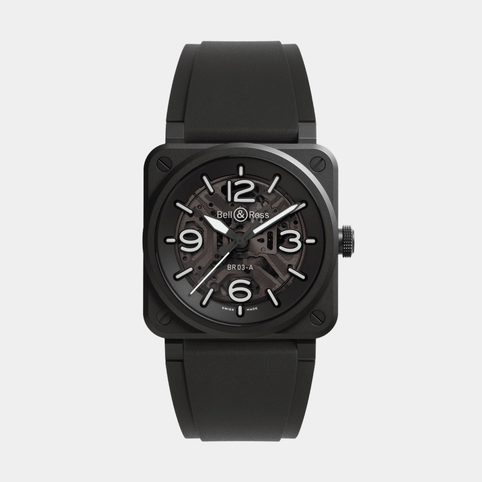 BR-03 Skeleton Black Ceramic 41mm - Black Dial on Strap
