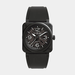 BR-03 Skeleton Black Ceramic 41mm - Black Dial on Strap