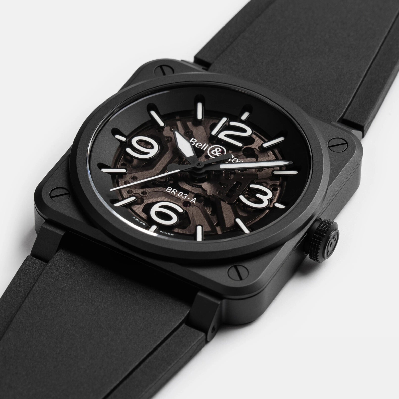 BR-03 Skeleton Black Ceramic 41mm - Black Dial on Strap