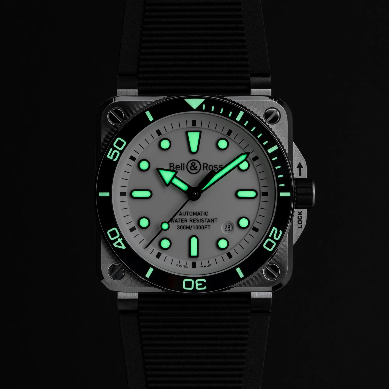 BR-03 Diver White Steel 42mm - White Dial on Rubber Strap