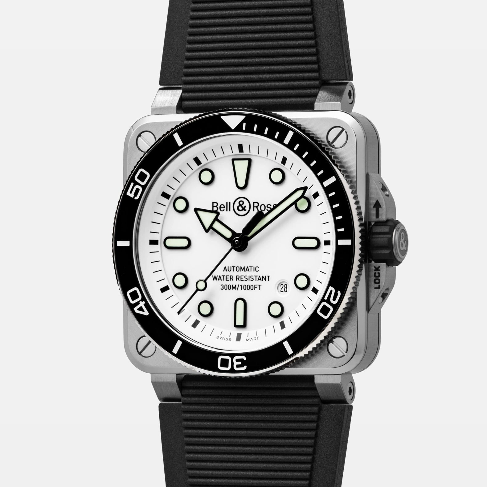 BR-03 Diver White Steel 42mm - White Dial on Rubber Strap