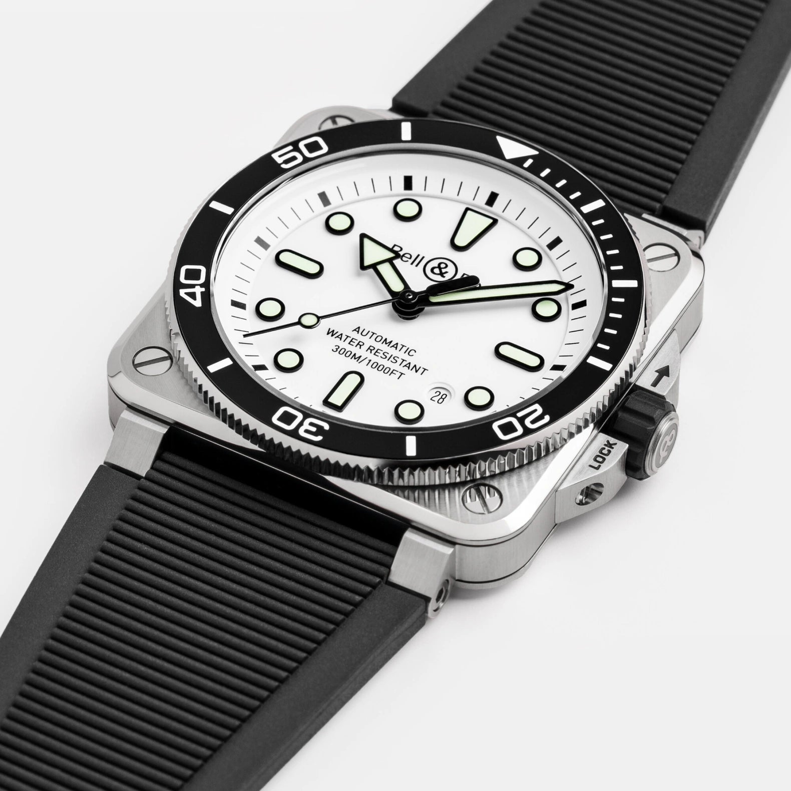 BR-03 Diver White Steel 42mm - White Dial on Rubber Strap