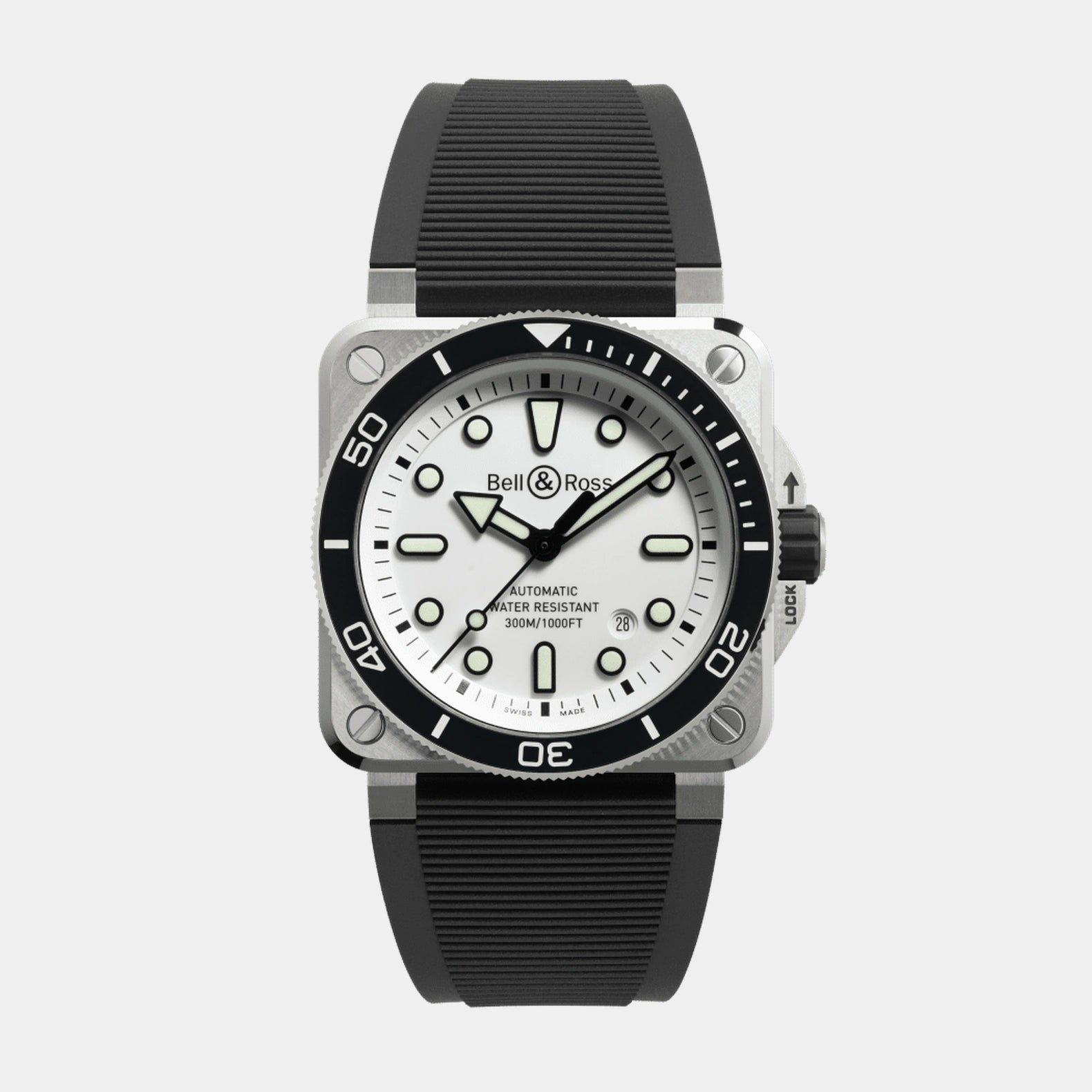 BR-03 Diver White Steel 42mm - White Dial on Rubber Strap