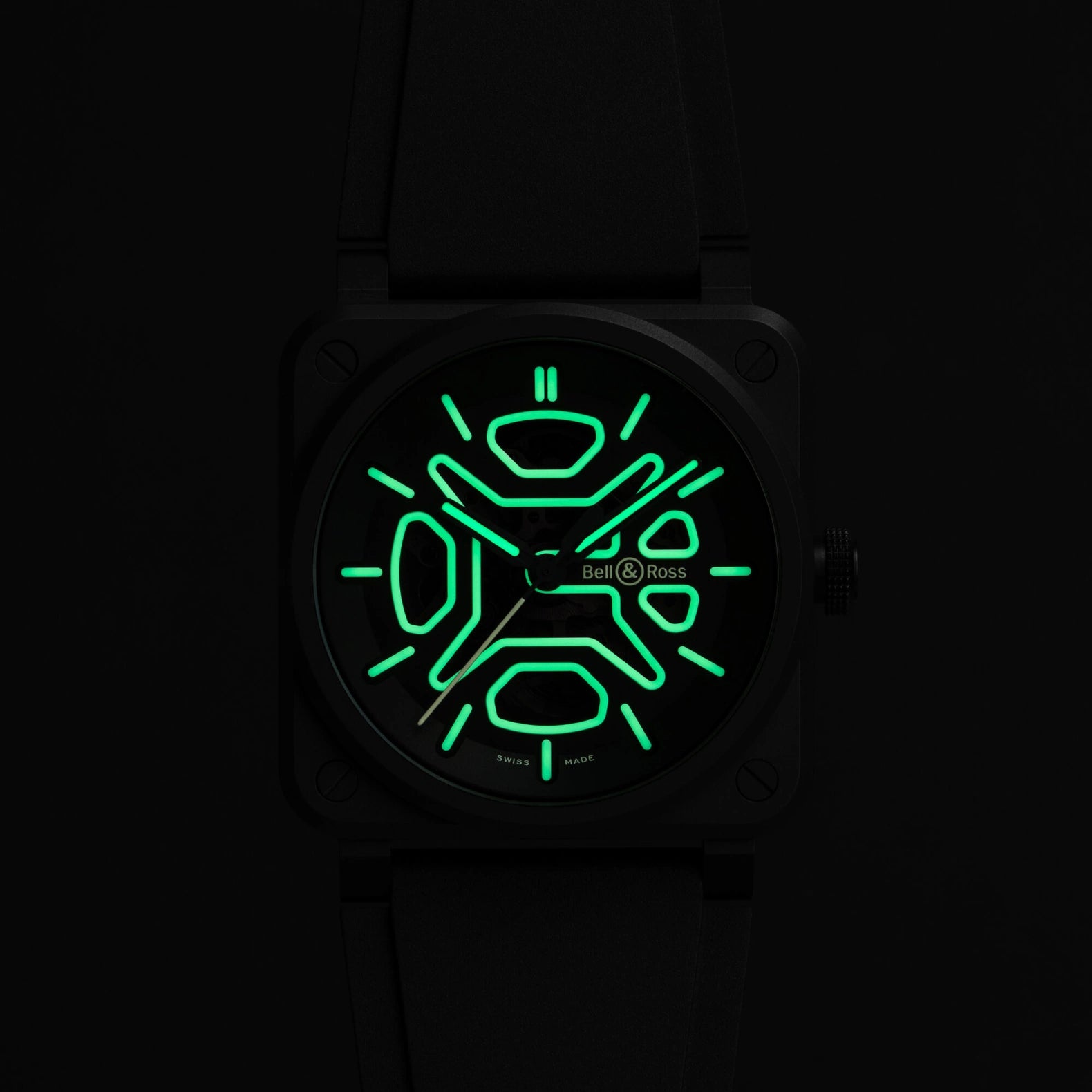 BR-03 Skeleton Lum Ceramic 41mm - Black Dial on Strap