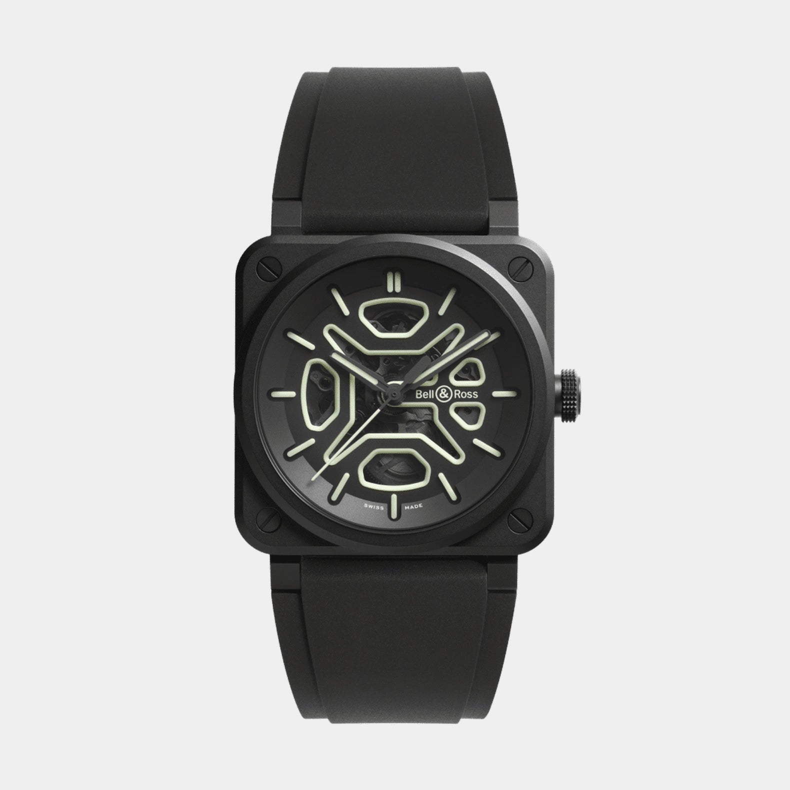 BR-03 Skeleton Lum Ceramic 41mm - Black Dial on Strap