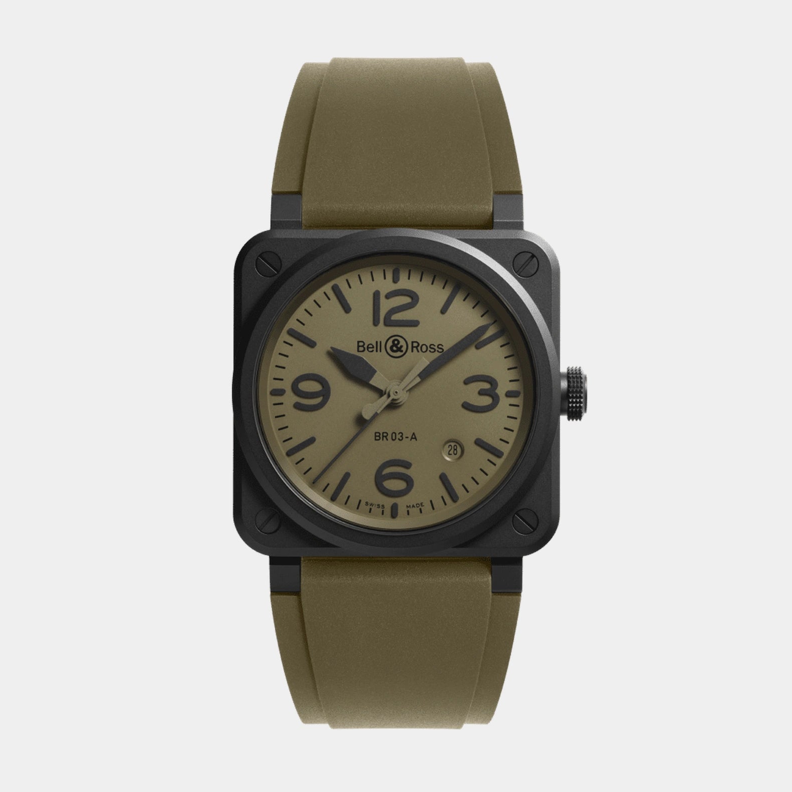 BR-03 Military Ceramic 41mm - Green Dial on Rubber Strap