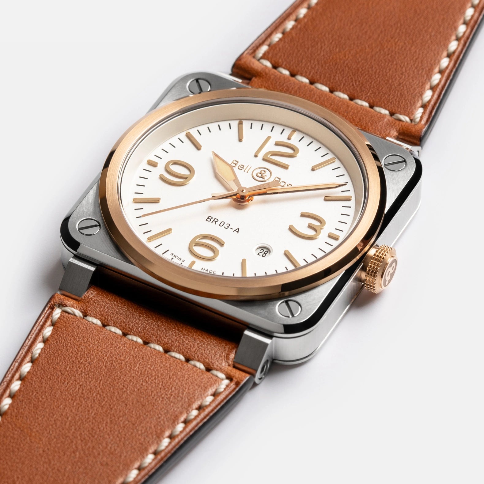BR-03 White Steel & Gold 41mm - Leather Strap