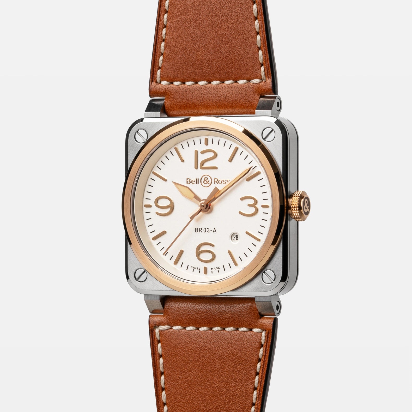 BR-03 White Steel & Gold 41mm - Leather Strap