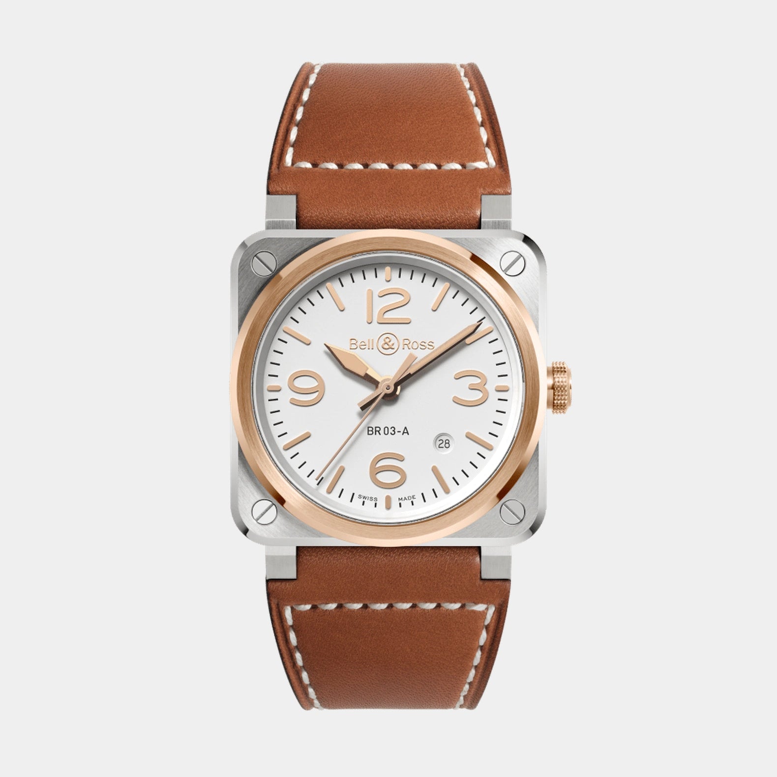 BR-03 White Steel & Gold 41mm - Leather Strap