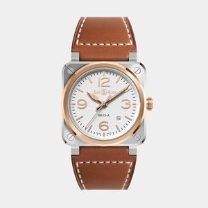 BR-03 White Steel & Gold 41mm - Leather Strap