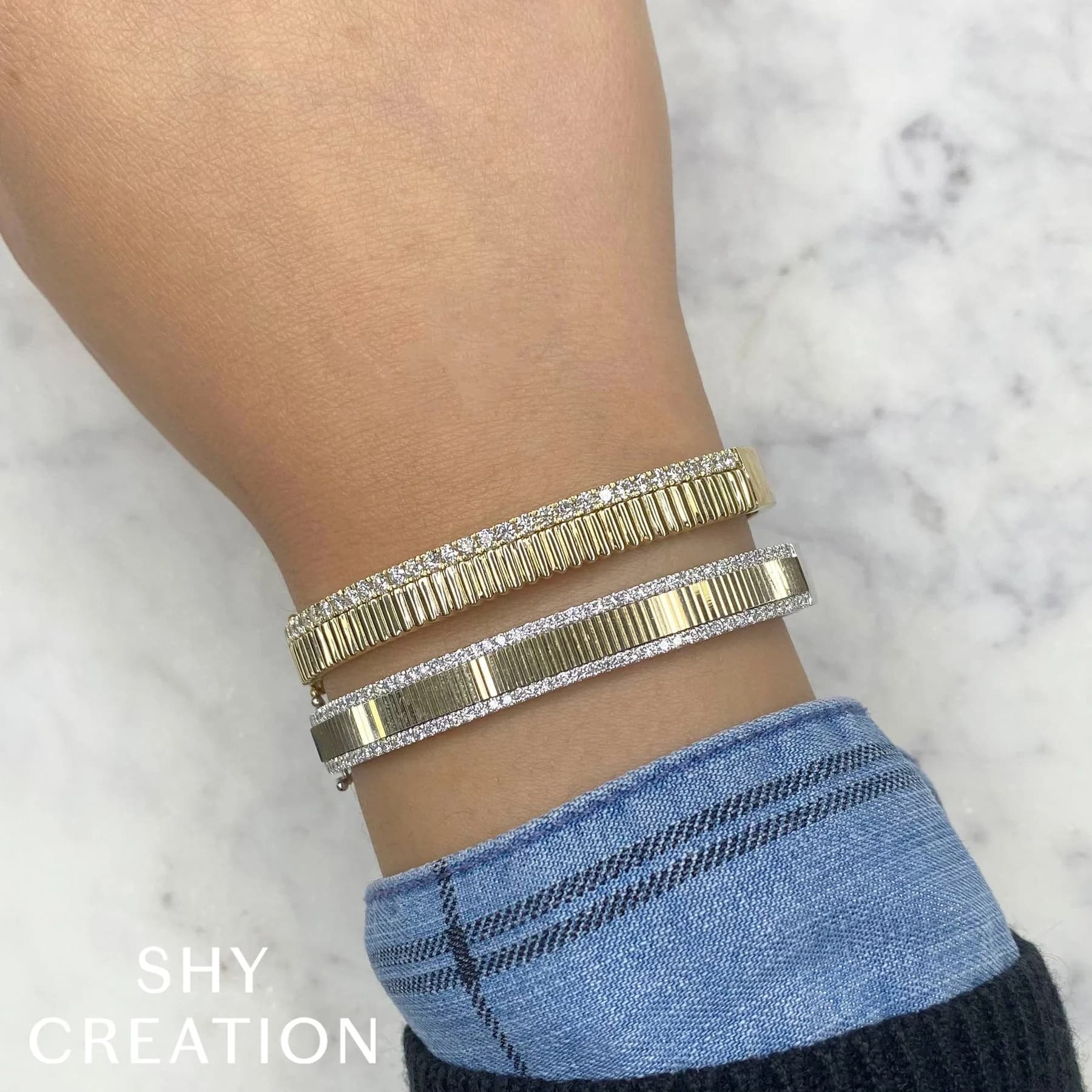two tone diamond bangle