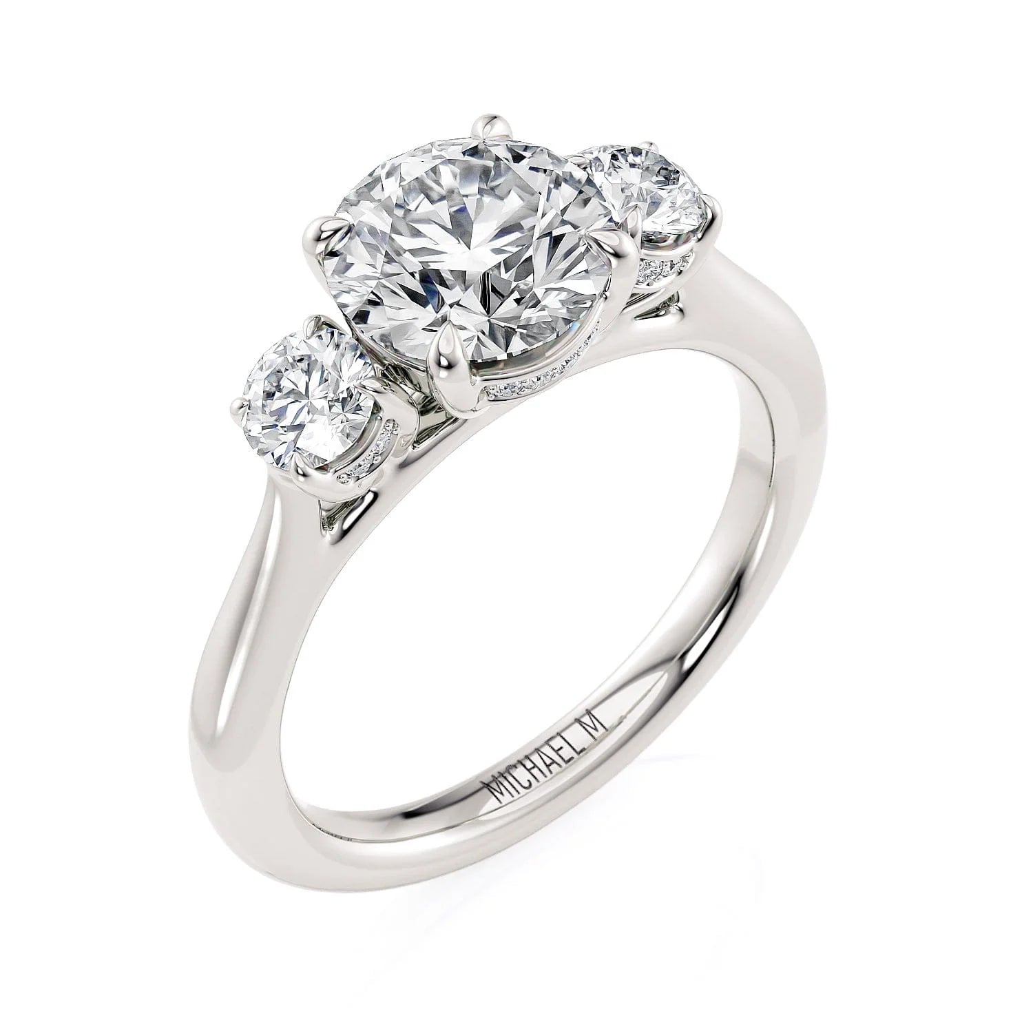 Round Three-stone Platinum Engagement Ring - R805