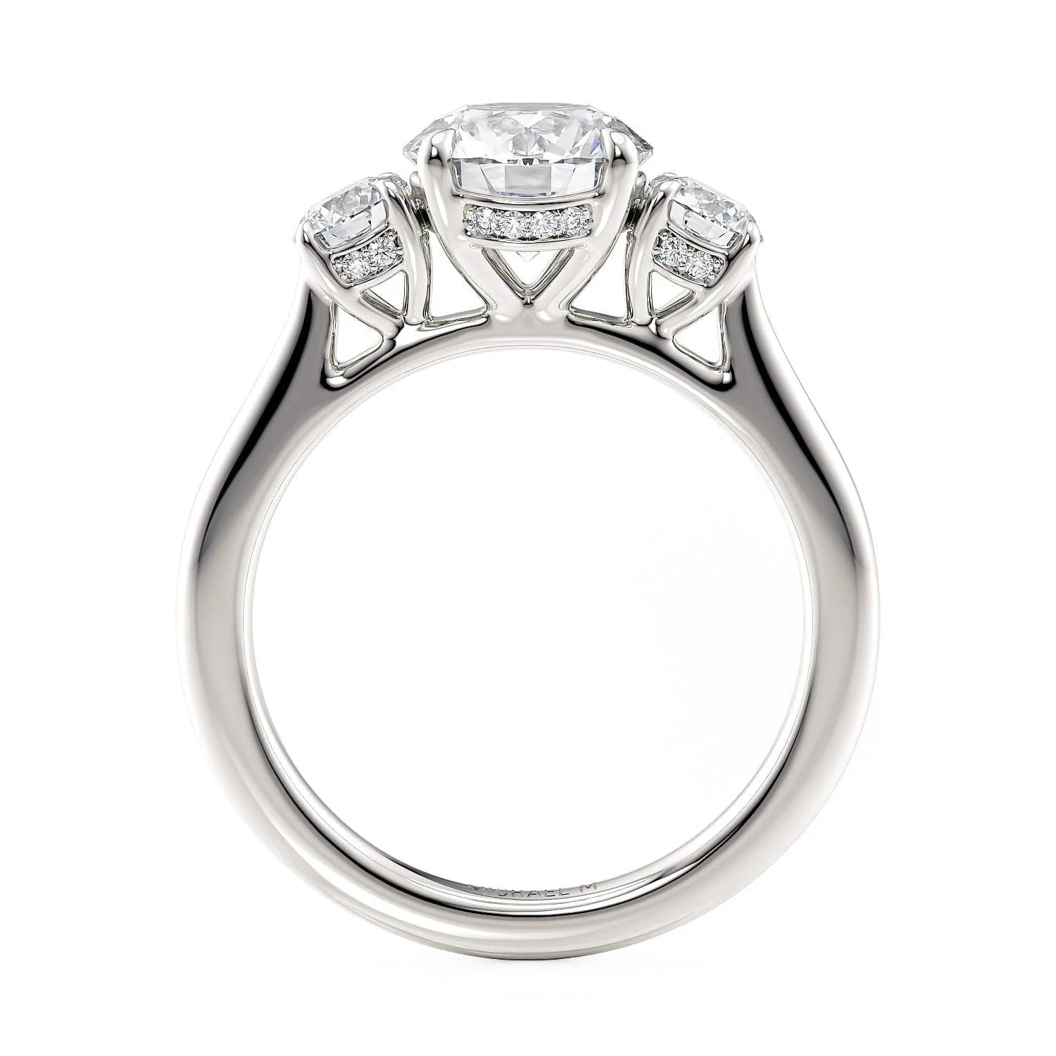 Round Three-stone 18k White Gold Engagement Ring - R805