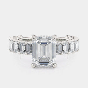 Emerald Side Stone 18k White Gold Engagement Ring - R810