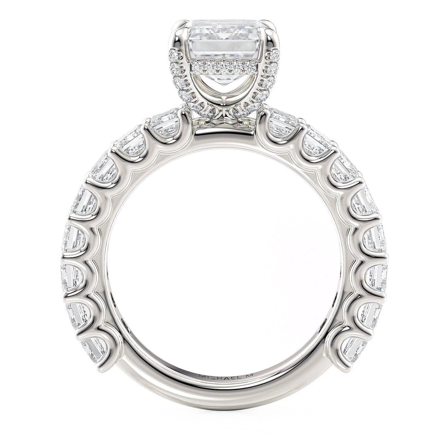 Emerald Side Stone 18k White Gold Engagement Ring - R810
