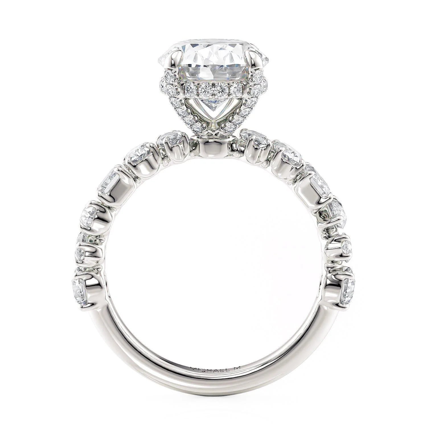 Oval Side Stone 18k White Gold Engagement Ring - R814