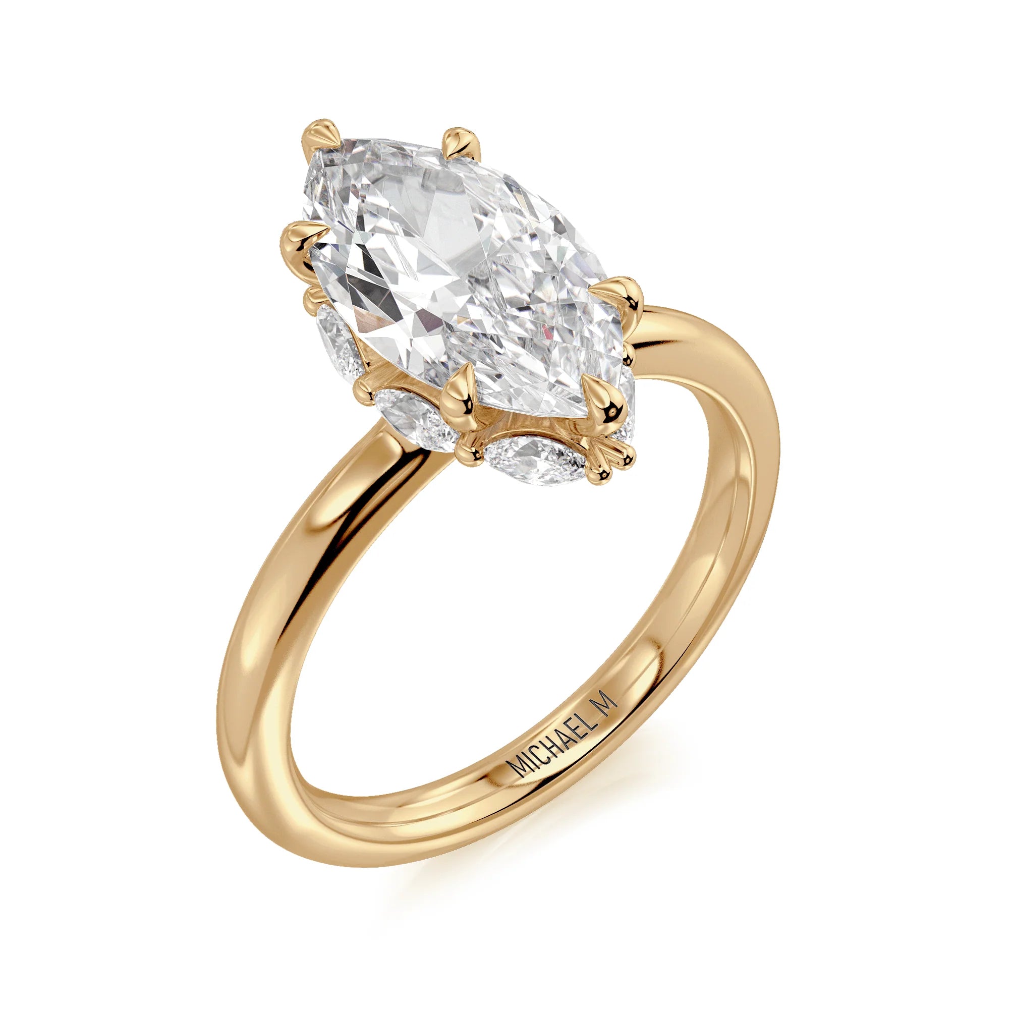 Marquise Solitaire 18k Yellow Gold Engagement Ring - R832