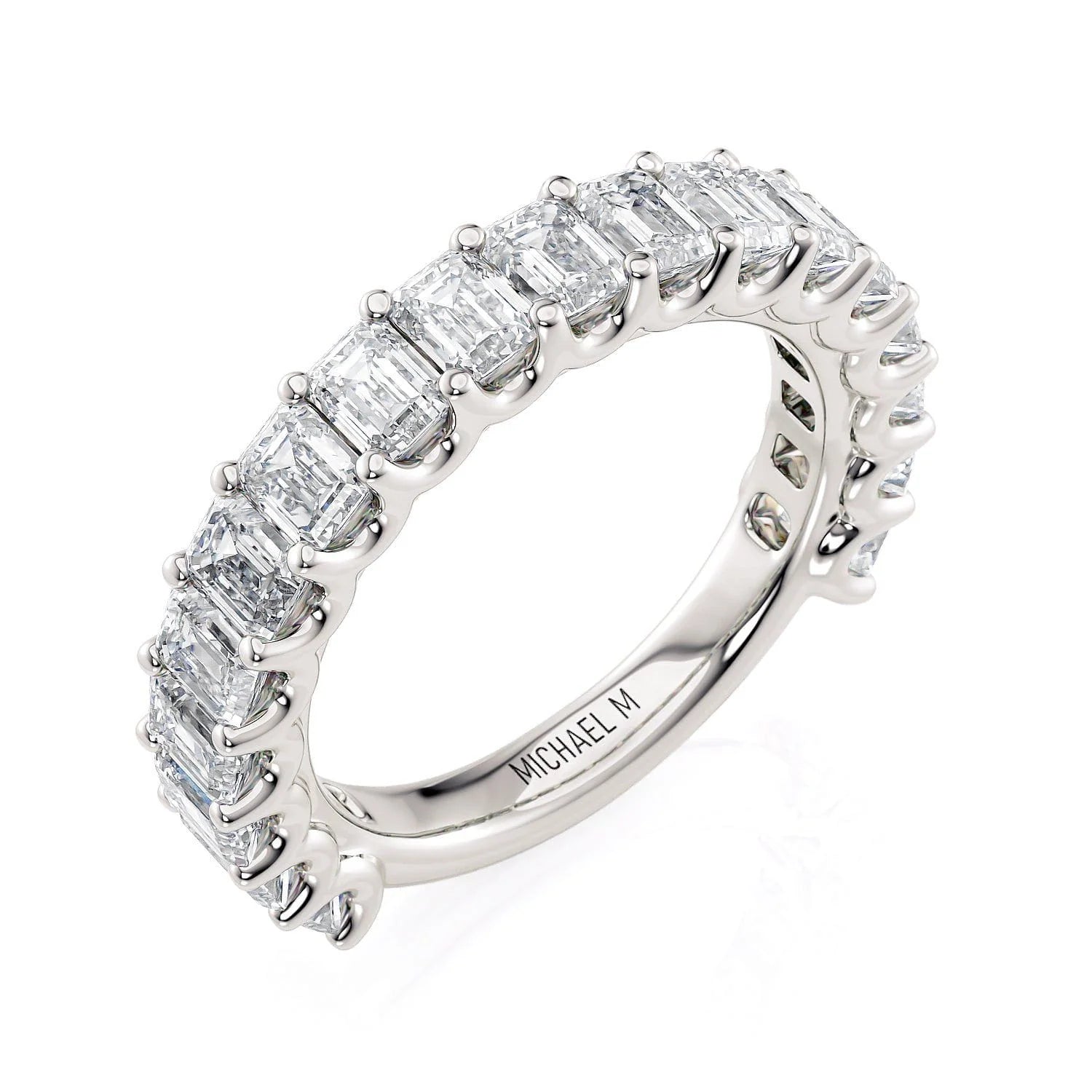 Emerald Diamond Wedding Ring 18k White Gold - R810B