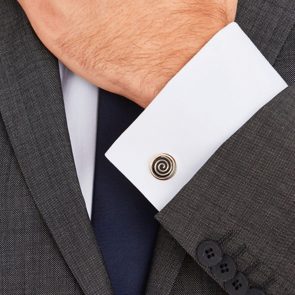 Great Characters Miles Davis Cufflinks - Rose Gold PVD & Black Enamel