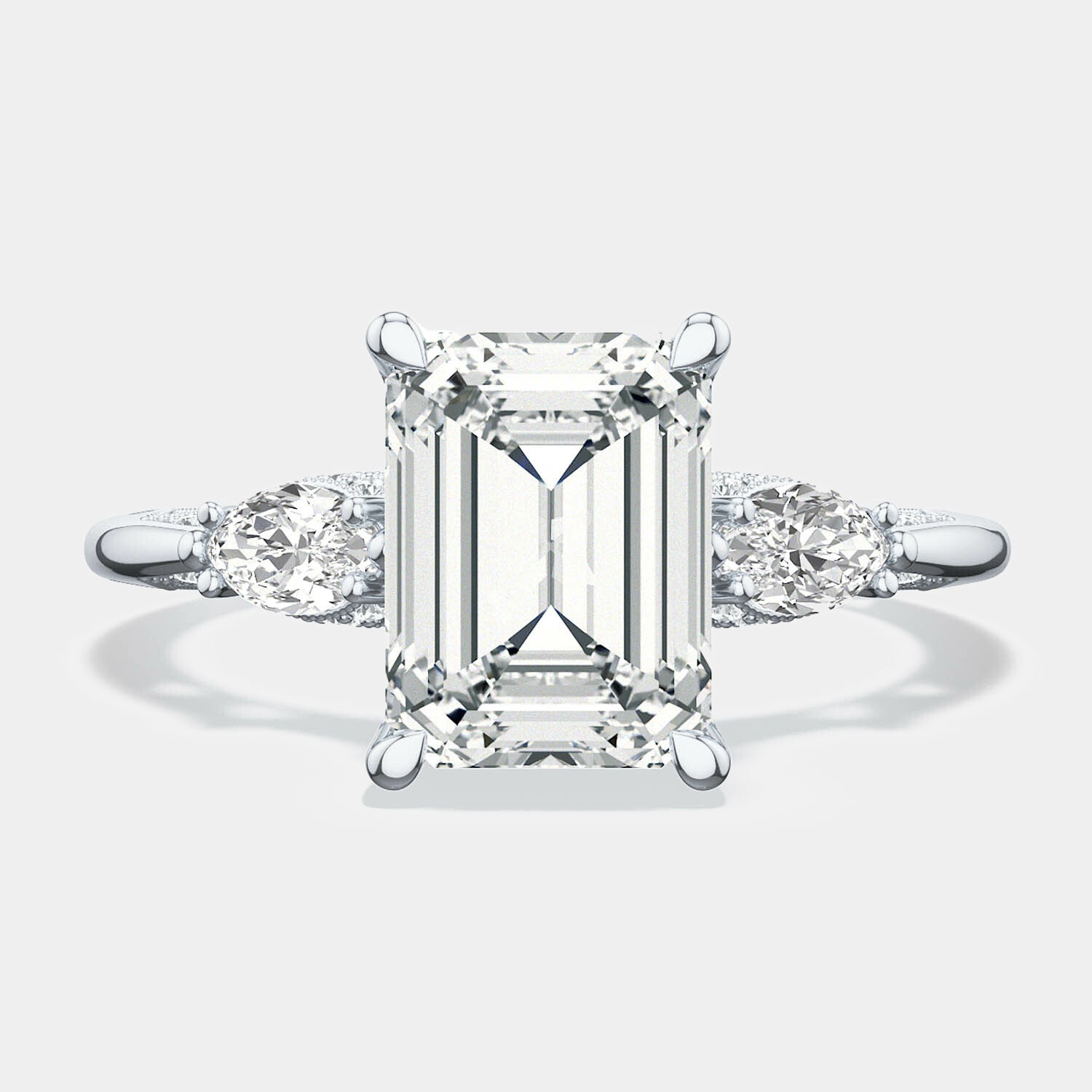 Emerald 3-Stone Platinum Engagement Ring - 2685