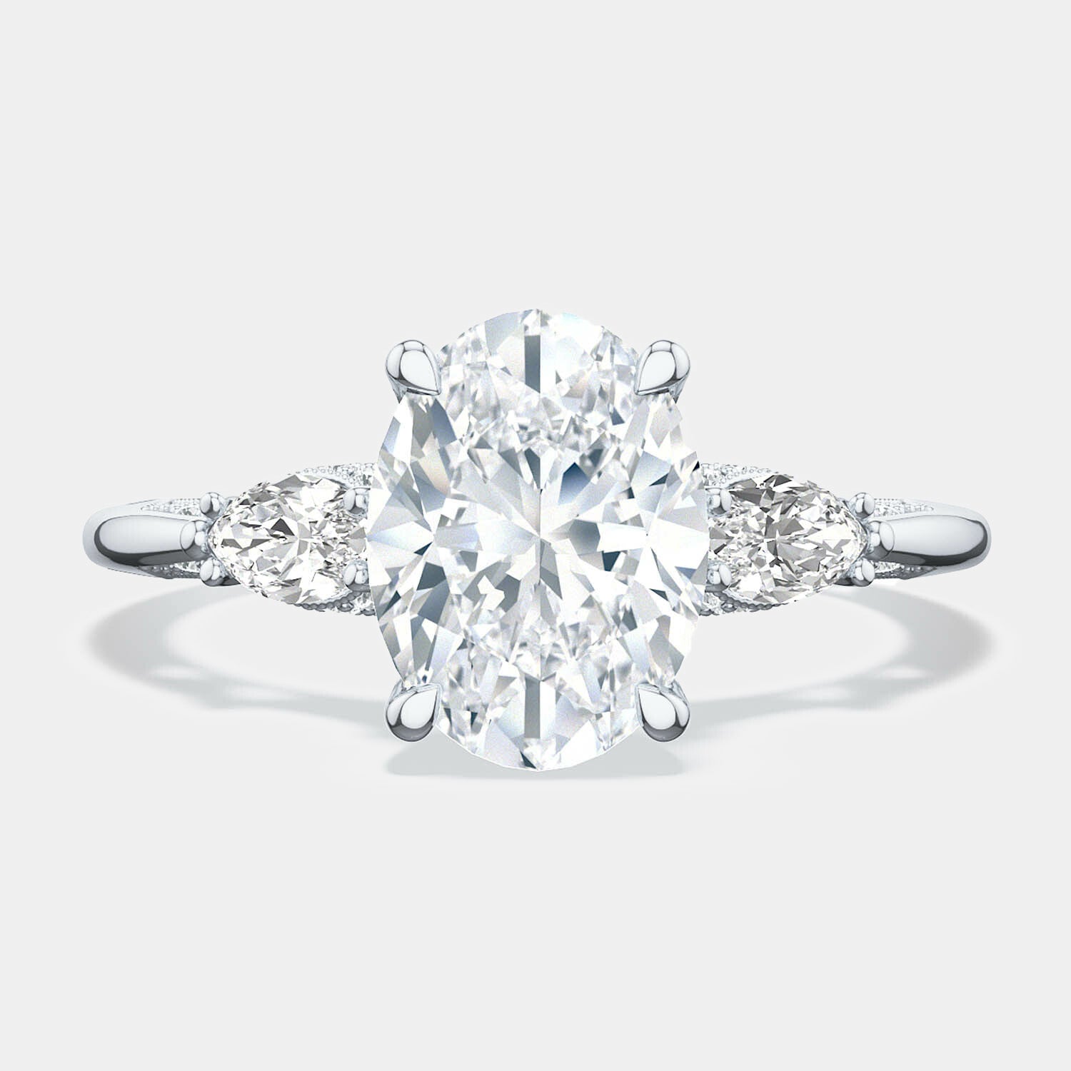 Oval 3-Stone Platinum Engagement Ring - 2685