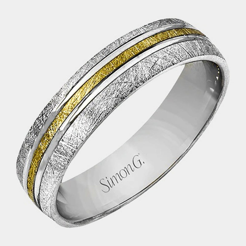 Textured Wedding Ring 18k White/Yellow Gold - LG101