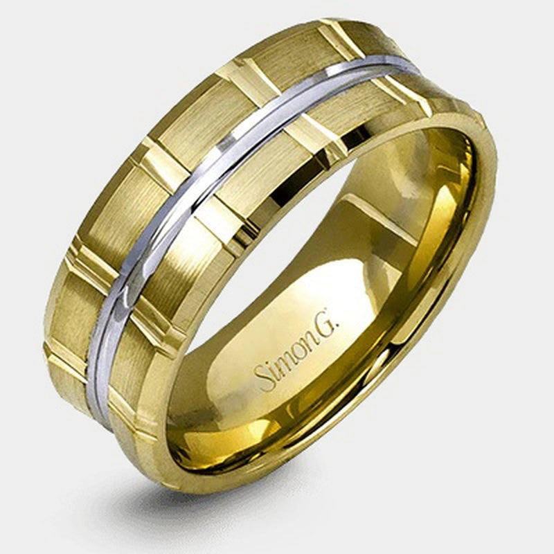 Modern Grooved Wedding Ring 18k White/Yellow Gold - LG110
