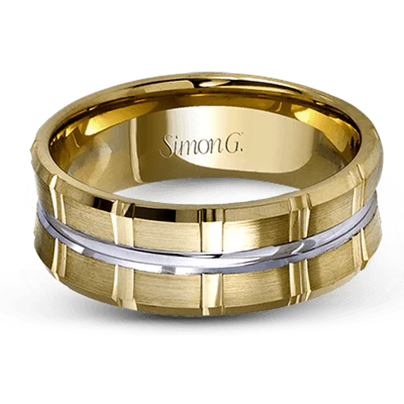 Modern Grooved Wedding Ring 18k White/Yellow Gold - LG110