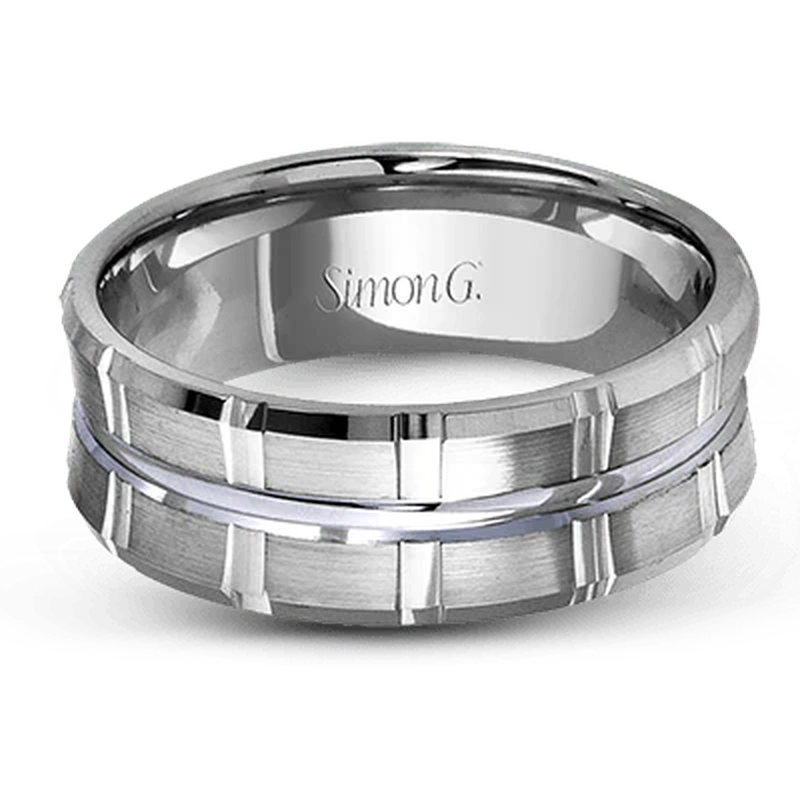 Modern Grooved Wedding Ring 18k White Gold - LG110