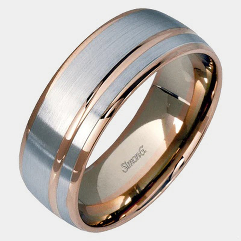 Classic Grooved Wedding Ring 18k Rose/White Gold - LG117