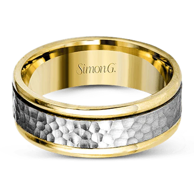 Hammered Wedding Ring 18k White/Yellow Gold - LG140
