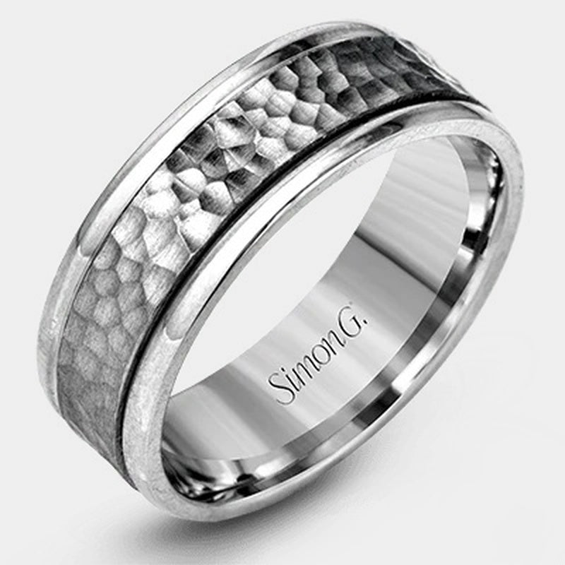 Hammered Wedding Ring 18k White Gold - LG140
